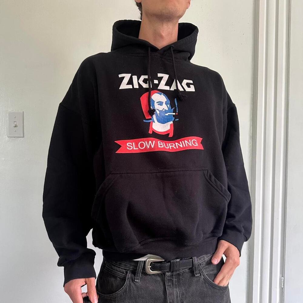 Vintage Heavy Cotton Zig Zag Slow Burning Papers Hoodie Sweatshirt